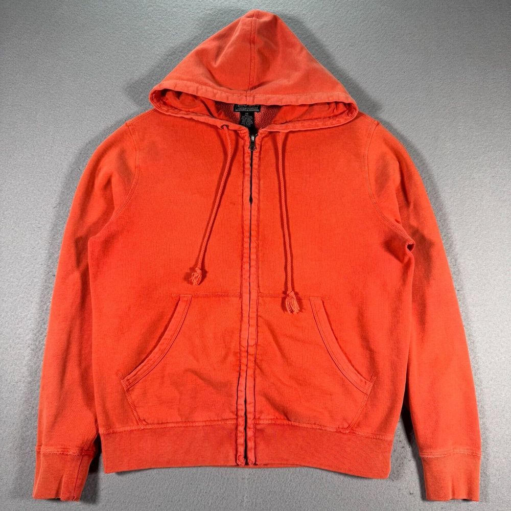 Lucky Brand Vintage Inspired Hoodie Sweatshirt Women XS Orange Fleece Distressed